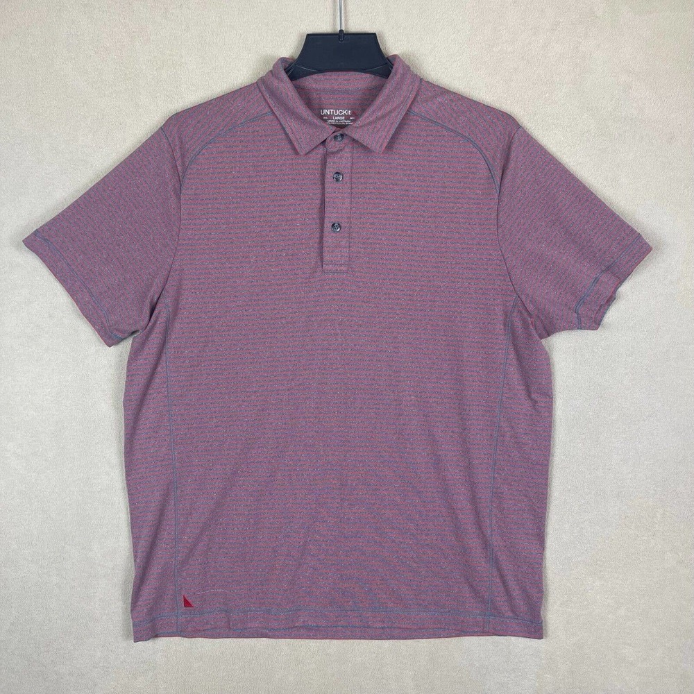 UNTUCKit Mens L Polo Shirt Red Striped Regular Fit‎